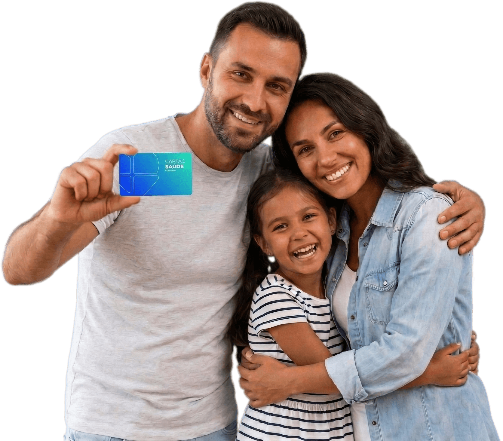 Família segurando o Cartão Saúde físico